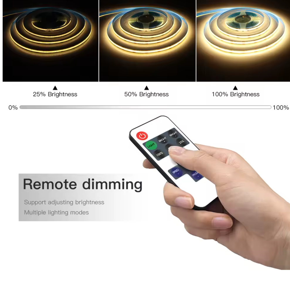 Dimmable COB LED Strip with Double-sided Tape and Remote Controller 5M