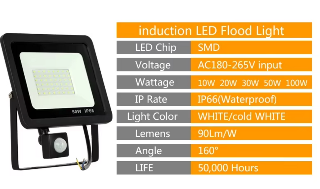 Induction Led flood light with Adjustable PIR Sensor