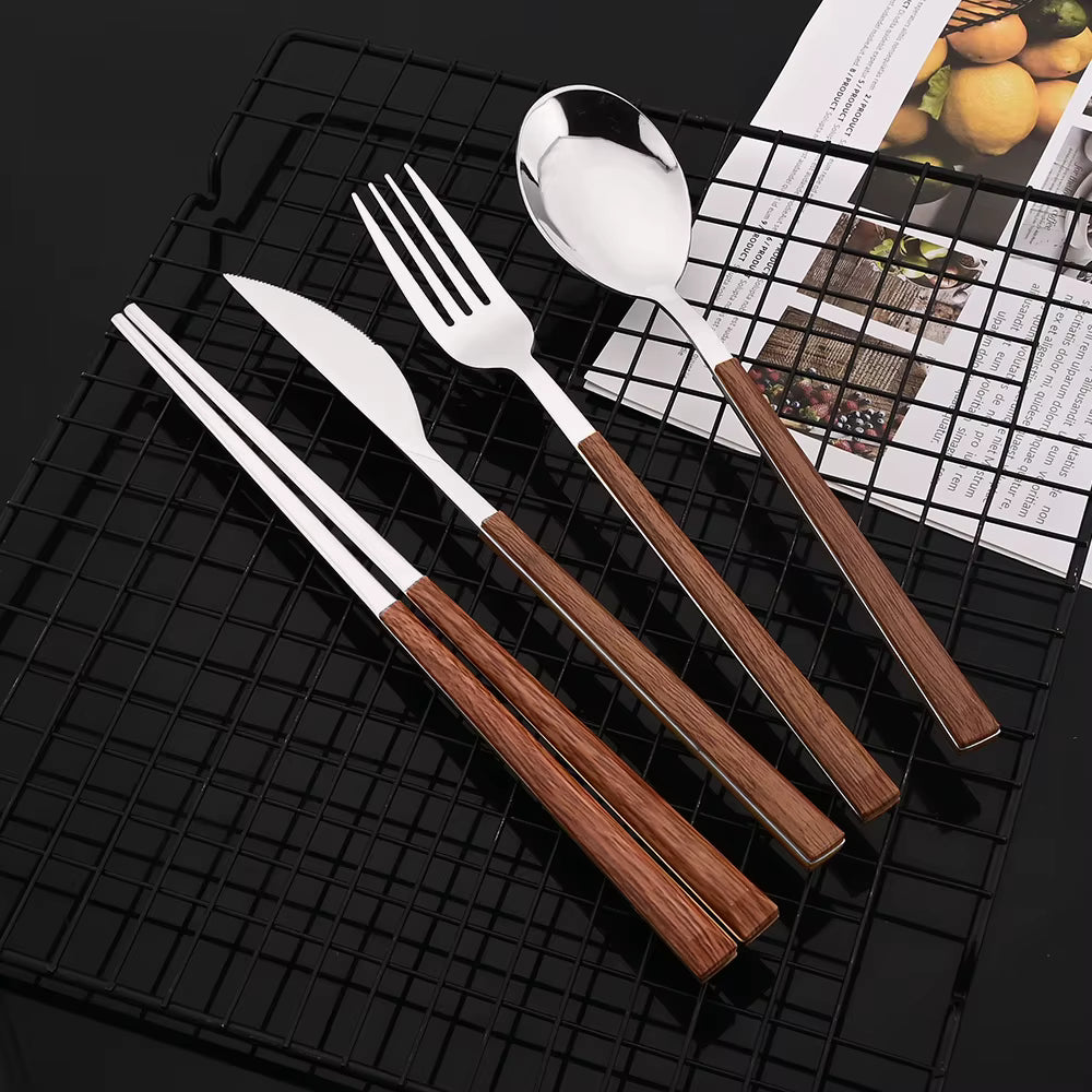 Cutlery Stainless+Wooden Set