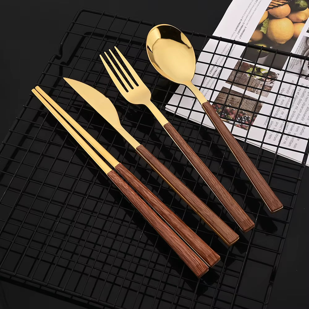 Cutlery Stainless+Wooden Set